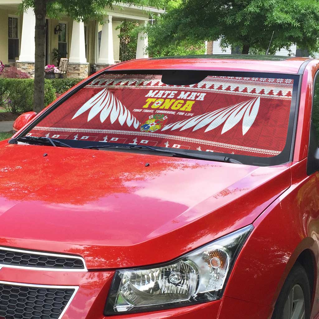 Tonga Rugby Christmas Auto Sun Shade Mate Maa Tonga Ngatu Pattern - Polynesian Pride