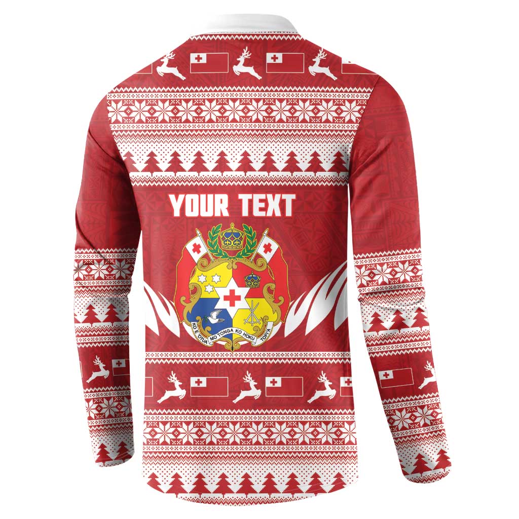 Personalised Tonga Rugby Christmas Button Sweatshirt Mate Maa Tonga Ngatu Pattern - Polynesian Pride