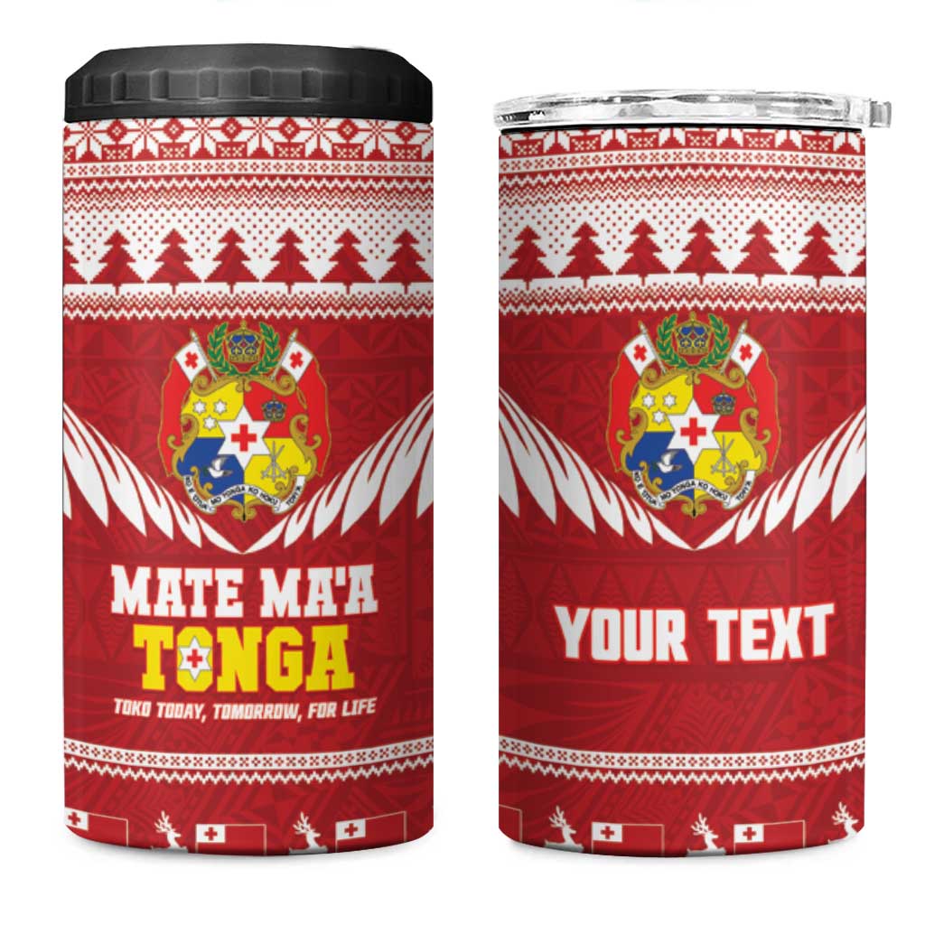 Personalised Tonga Rugby Christmas 4 in 1 Can Cooler Tumbler Mate Maa Tonga Ngatu Pattern - Polynesian Pride