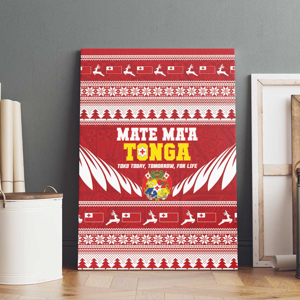 Tonga Rugby Christmas Canvas Wall Art Mate Maa Tonga Ngatu Pattern - Polynesian Pride