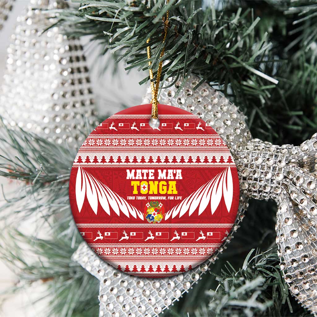 Tonga Rugby Christmas Ceramic Ornament Mate Maa Tonga Ngatu Pattern - Polynesian Pride