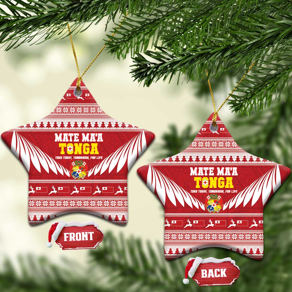 Tonga Rugby Christmas Ceramic Ornament Mate Maa Tonga Ngatu Pattern - Polynesian Pride