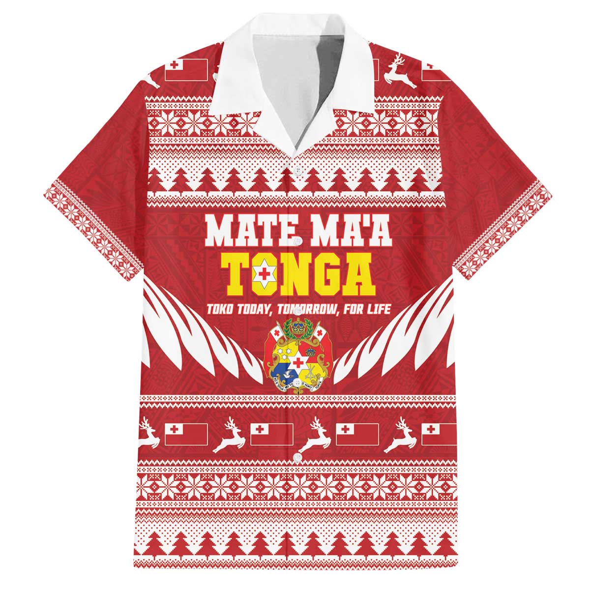 Personalised Tonga Rugby Christmas Family Matching Off The Shoulder Long Sleeve Dress and Hawaiian Shirt Mate Maa Tonga Ngatu Pattern - Polynesian Pride