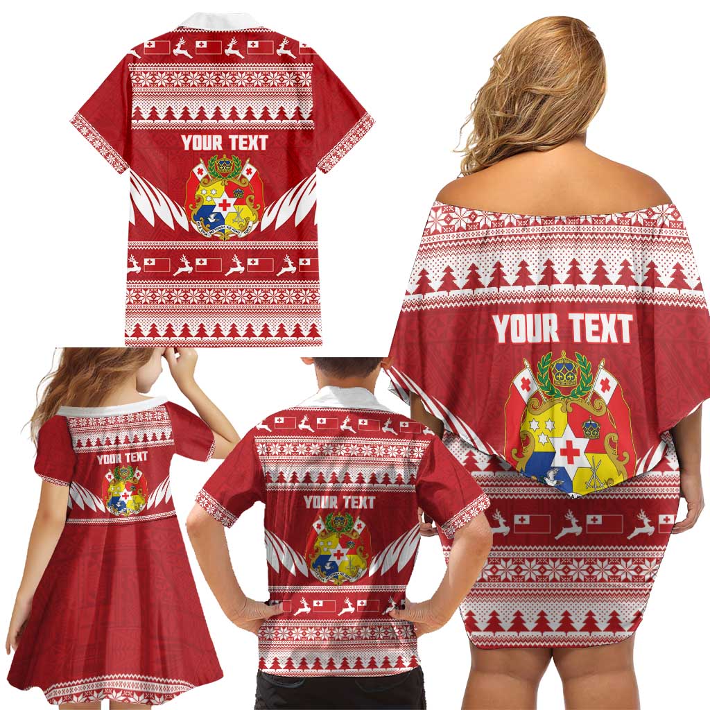Personalised Tonga Rugby Christmas Family Matching Off Shoulder Short Dress and Hawaiian Shirt Mate Maa Tonga Ngatu Pattern - Polynesian Pride
