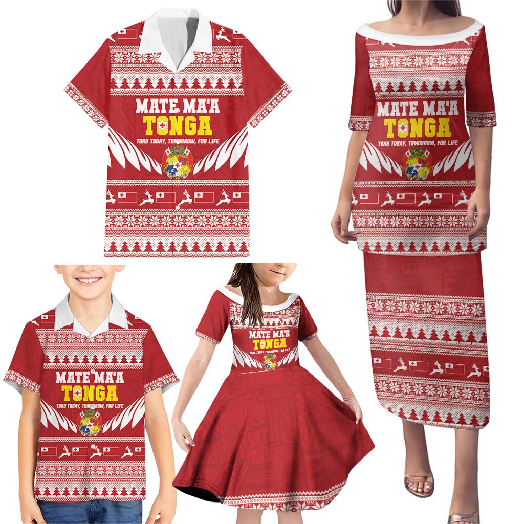 Personalised Tonga Rugby Christmas Family Matching Puletasi and Hawaiian Shirt Mate Maa Tonga Ngatu Pattern - Polynesian Pride