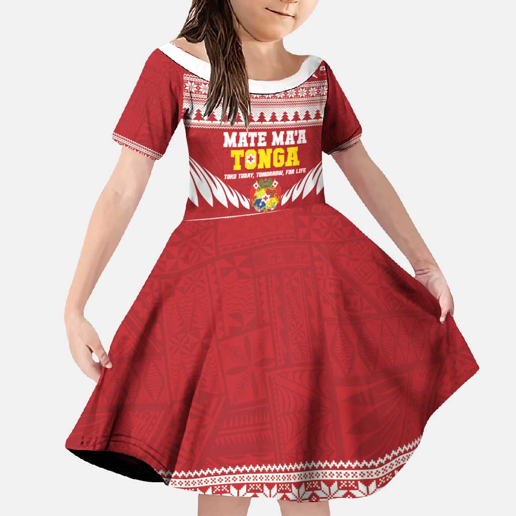 Personalised Tonga Rugby Christmas Family Matching Short Sleeve Bodycon Dress and Hawaiian Shirt Mate Maa Tonga Ngatu Pattern - Polynesian Pride