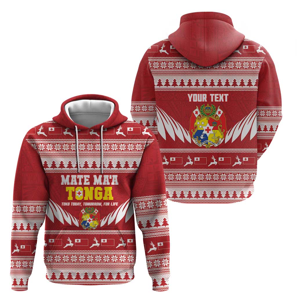 Personalised Tonga Rugby Christmas Hoodie Mate Maa Tonga Ngatu Pattern - Polynesian Pride