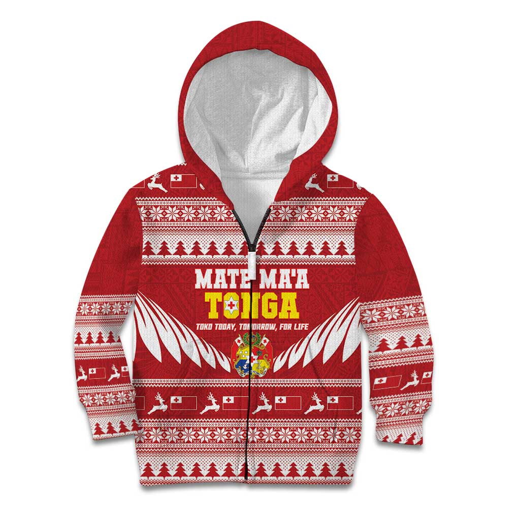 Personalised Tonga Rugby Christmas Kid Hoodie Mate Maa Tonga Ngatu Pattern - Polynesian Pride