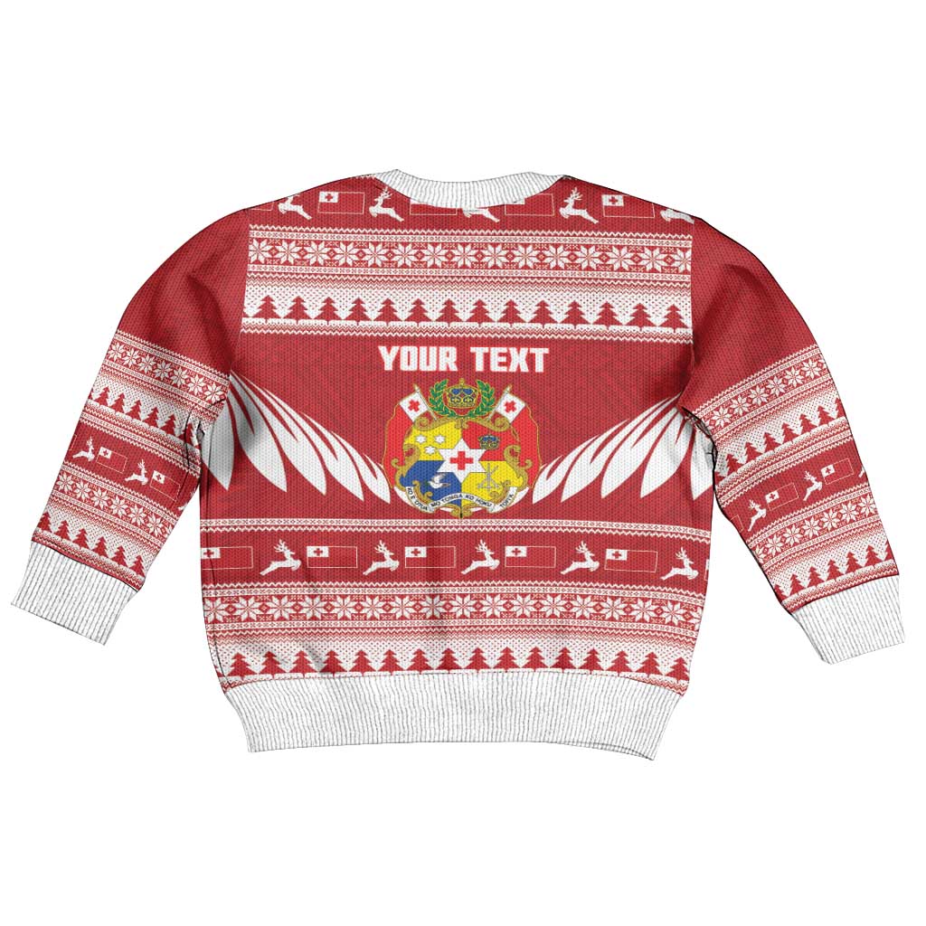 Personalised Tonga Rugby Christmas Kid Ugly Christmas Sweater Mate Maa Tonga Ngatu Pattern - Polynesian Pride