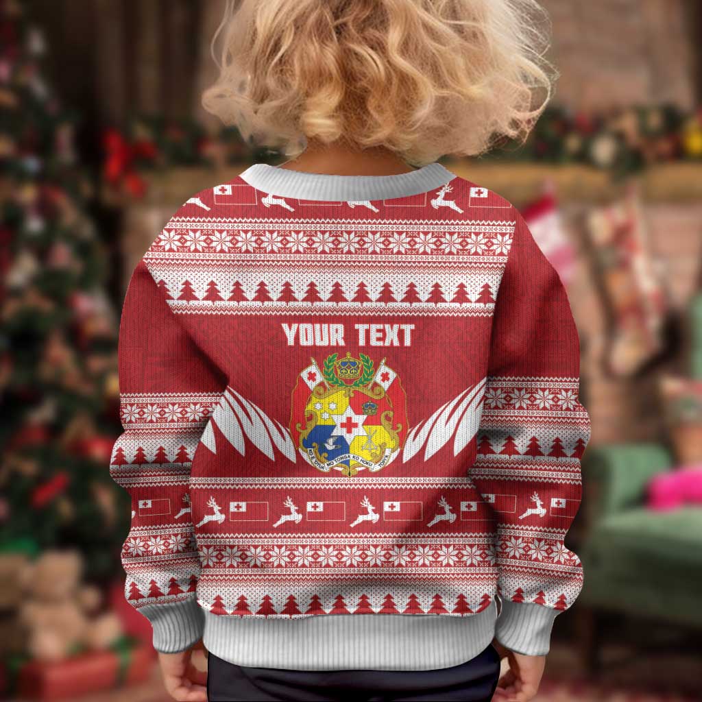 Personalised Tonga Rugby Christmas Kid Ugly Christmas Sweater Mate Maa Tonga Ngatu Pattern - Polynesian Pride