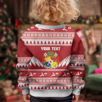 Personalised Tonga Rugby Christmas Kid Ugly Christmas Sweater Mate Maa Tonga Ngatu Pattern - Polynesian Pride