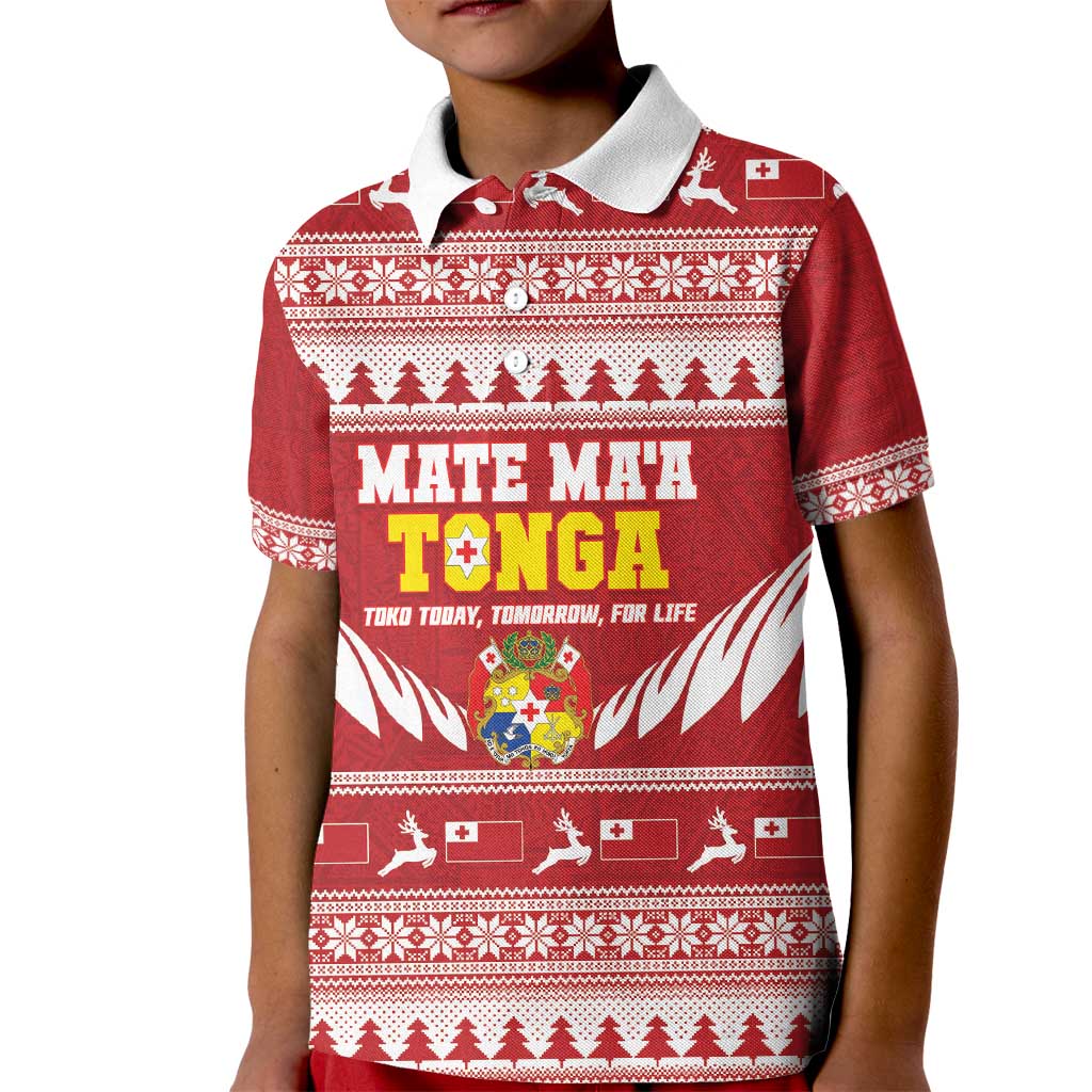 Personalised Tonga Rugby Christmas Kid Polo Shirt Mate Maa Tonga Ngatu Pattern - Polynesian Pride