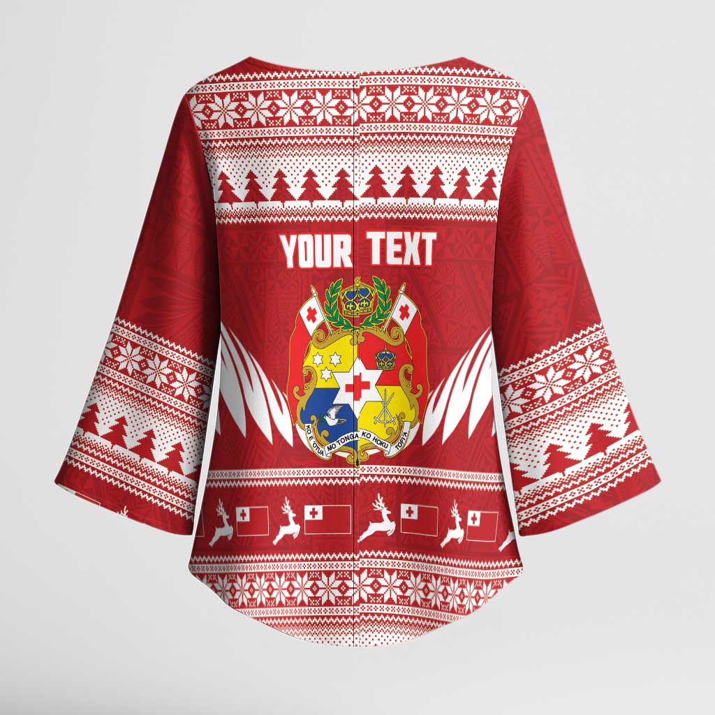 Personalised Tonga Rugby Christmas Kimono Sleeve Blouse Mate Maa Tonga Ngatu Pattern - Polynesian Pride