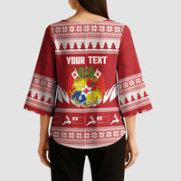 Personalised Tonga Rugby Christmas Kimono Sleeve Blouse Mate Maa Tonga Ngatu Pattern - Polynesian Pride