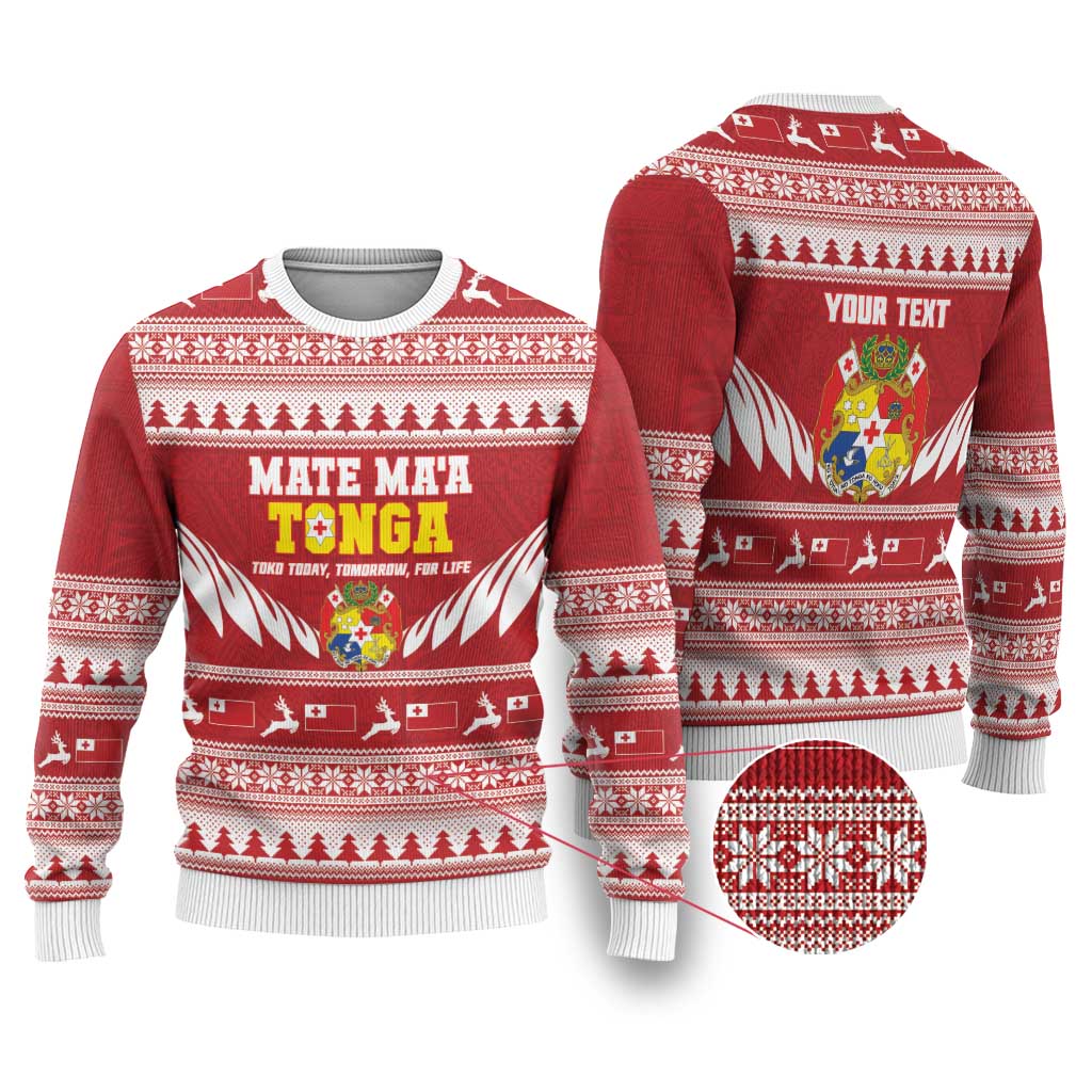 Personalised Tonga Rugby Christmas Ugly Christmas Sweater Mate Maa Tonga Ngatu Pattern - Polynesian Pride