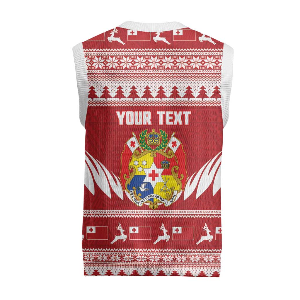 Personalised Tonga Rugby Christmas Knitted V-Neck Vest Mate Maa Tonga Ngatu Pattern - Polynesian Pride