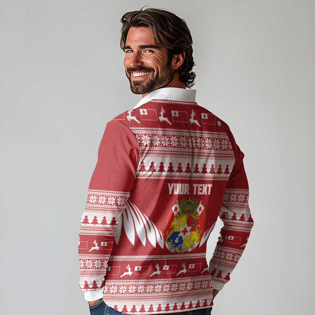 Personalised Tonga Rugby Christmas Long Sleeve Polo Shirt Mate Maa Tonga Ngatu Pattern - Polynesian Pride