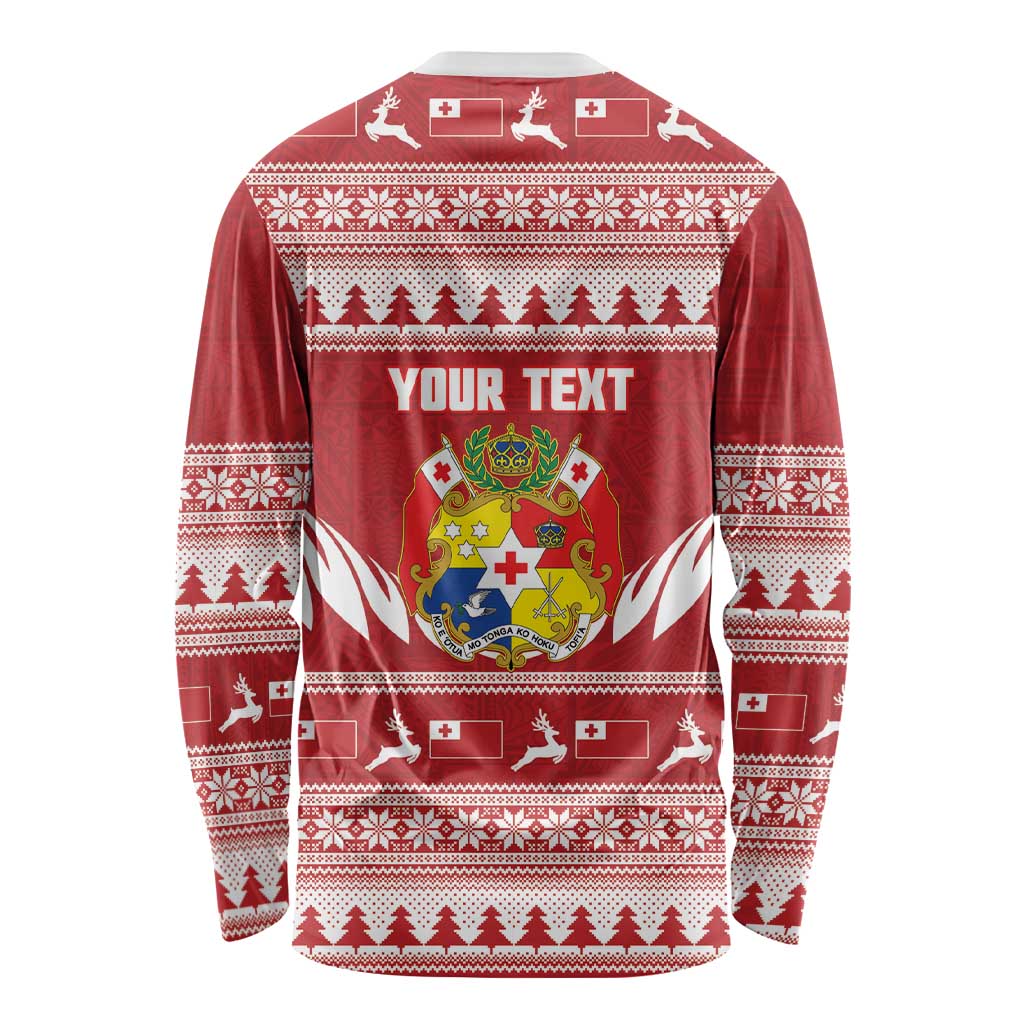 Personalised Tonga Rugby Christmas Long Sleeve Shirt Mate Maa Tonga Ngatu Pattern - Polynesian Pride