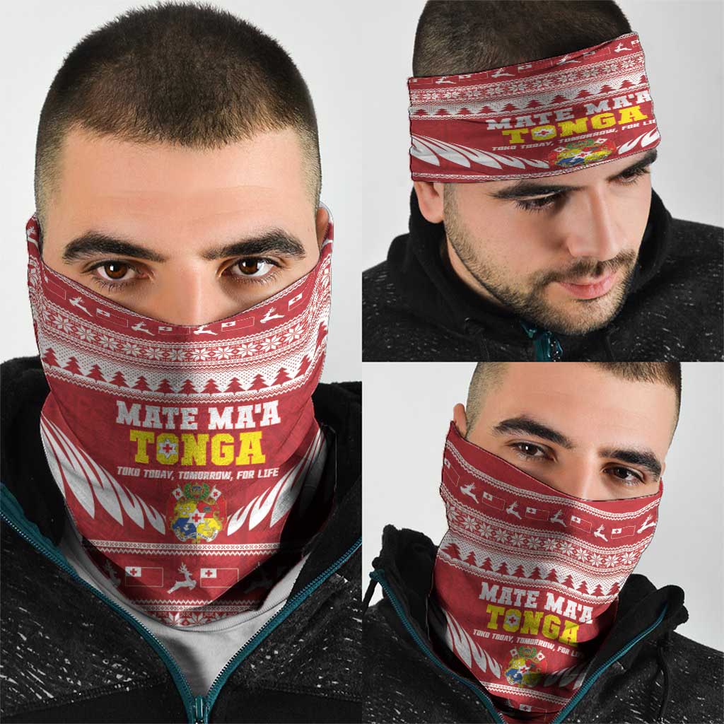 Tonga Rugby Christmas Neck Gaiter Mate Maa Tonga Ngatu Pattern - Polynesian Pride