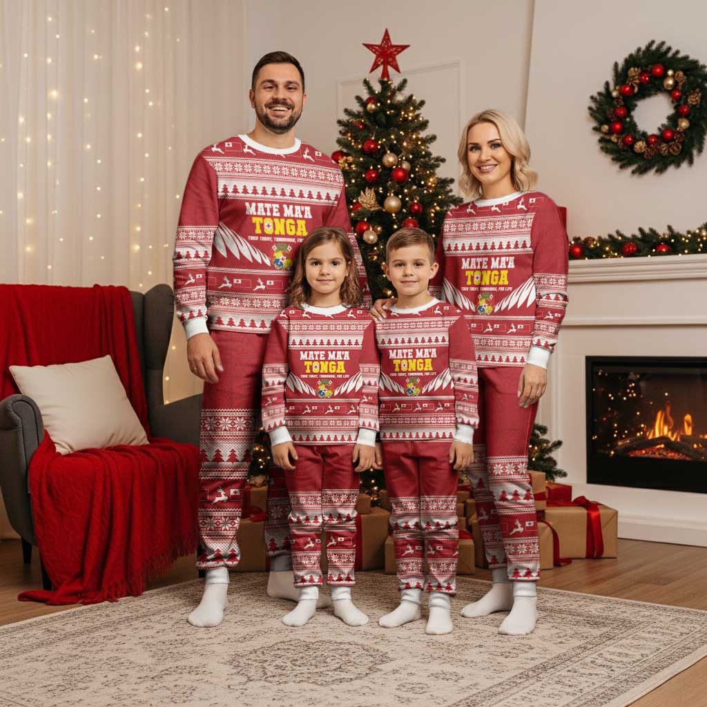 Personalised Tonga Rugby Christmas Pajama Set Mate Maa Tonga Ngatu Pattern - Polynesian Pride