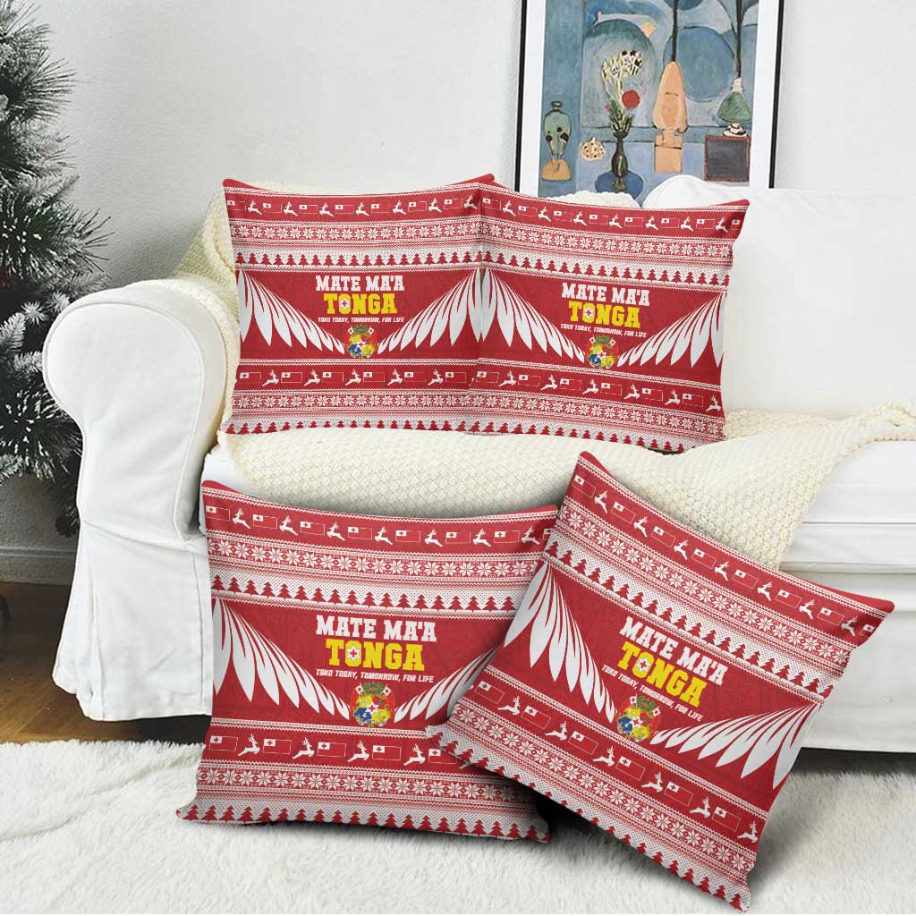 Tonga Rugby Christmas Pillow Cover Mate Maa Tonga Ngatu Pattern - Polynesian Pride