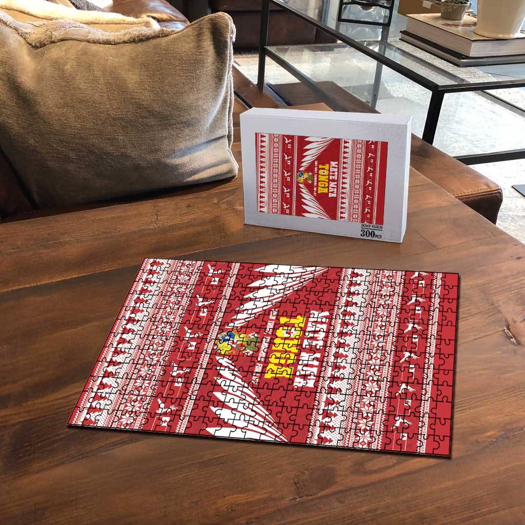 Tonga Rugby Christmas Puzzle Mate Maa Tonga Ngatu Pattern - Polynesian Pride