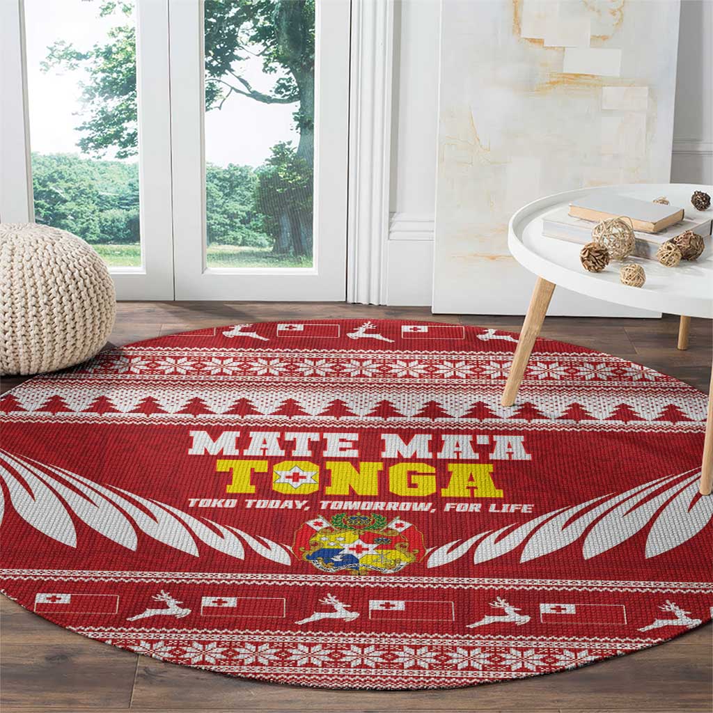 Tonga Rugby Christmas Round Carpet Mate Maa Tonga Ngatu Pattern - Polynesian Pride