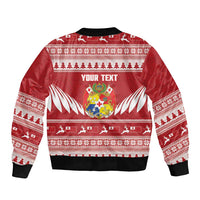 Personalised Tonga Rugby Christmas Sleeve Zip Bomber Jacket Mate Maa Tonga Ngatu Pattern - Polynesian Pride