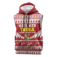 Personalised Tonga Rugby Christmas Sleeveless Zip Hoodie Mate Maa Tonga Ngatu Pattern - Polynesian Pride