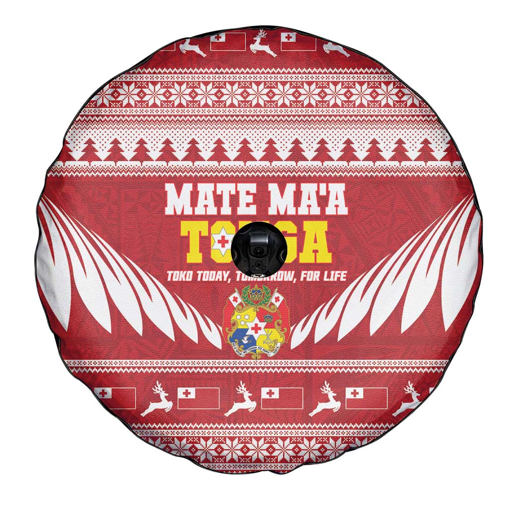 Tonga Rugby Christmas Spare Tire Cover Mate Maa Tonga Ngatu Pattern - Polynesian Pride