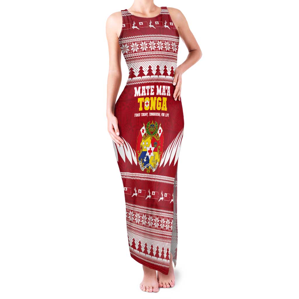 Personalised Tonga Rugby Christmas Tank Maxi Dress Mate Maa Tonga Ngatu Pattern - Polynesian Pride