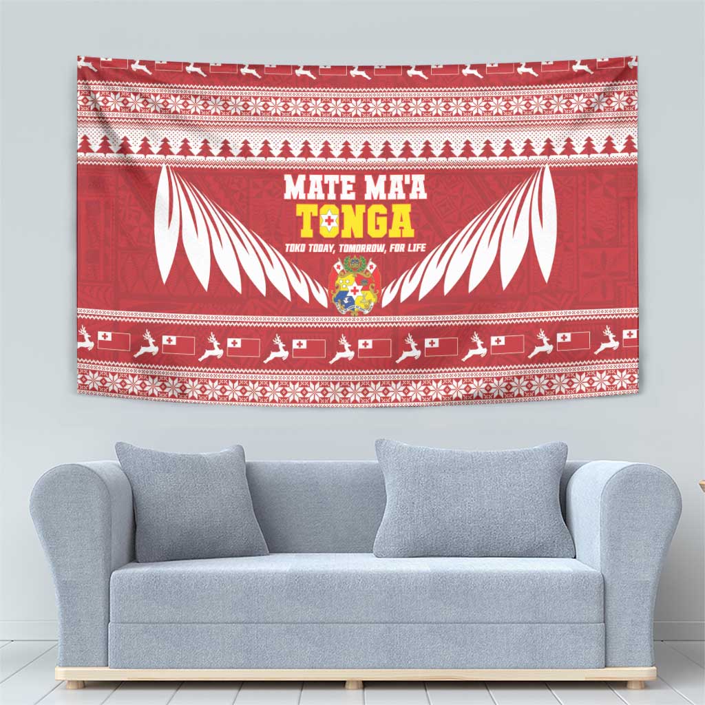 Tonga Rugby Christmas Tapestry Mate Maa Tonga Ngatu Pattern - Polynesian Pride