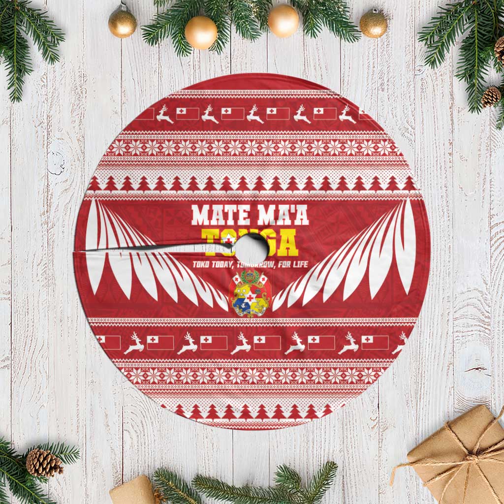 Tonga Rugby Christmas Tree Skirt Mate Maa Tonga Ngatu Pattern - Polynesian Pride