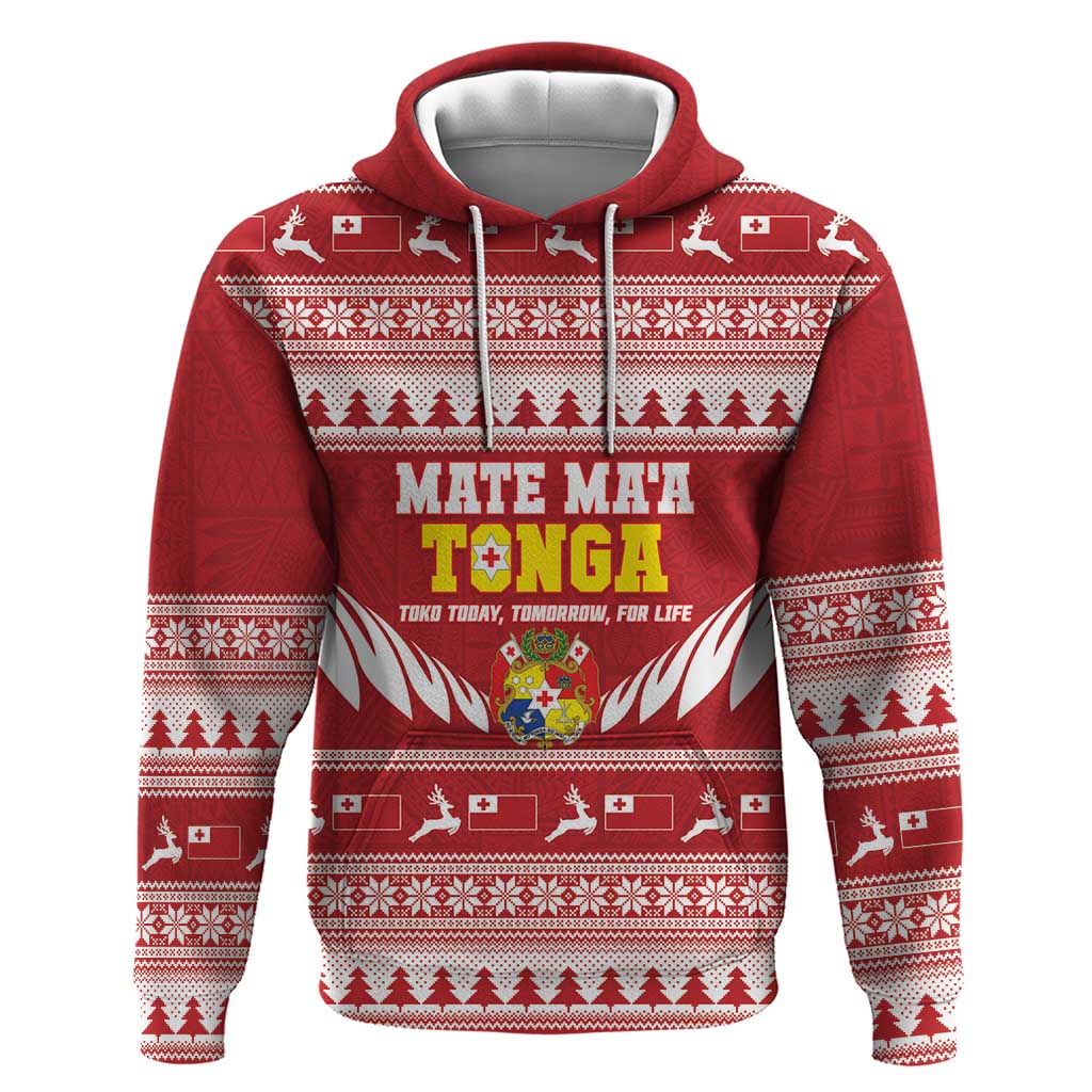 Personalised Tonga Rugby Christmas Zip Hoodie Mate Maa Tonga Ngatu Pattern - Polynesian Pride