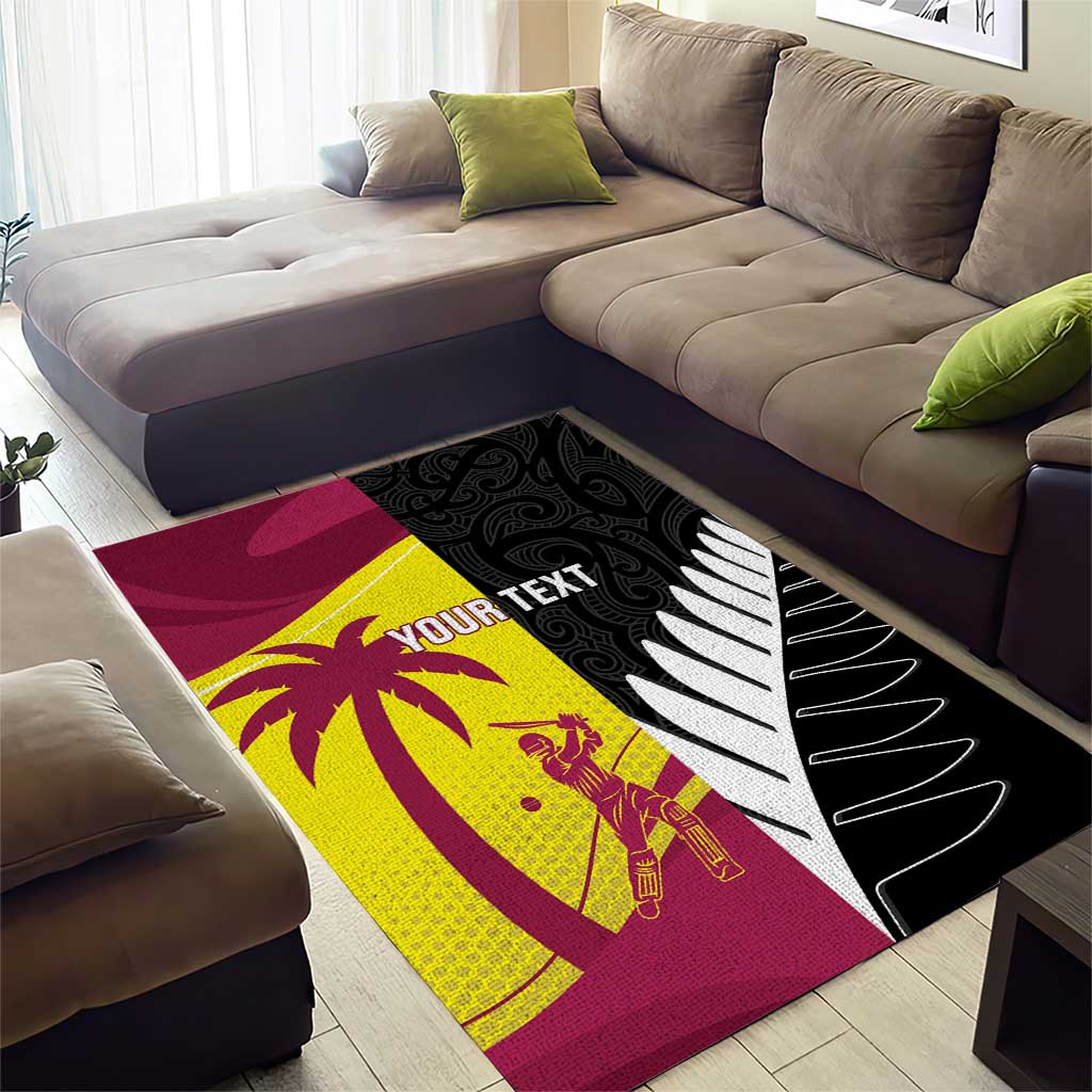 New Zealand and West Indies Cricket Custom Area Rug Black Cap Windies Together - Polynesian Pride