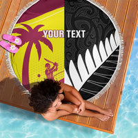 New Zealand and West Indies Cricket Custom Beach Blanket Black Cap Windies Together - Polynesian Pride