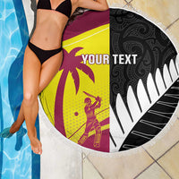 New Zealand and West Indies Cricket Custom Beach Blanket Black Cap Windies Together - Polynesian Pride