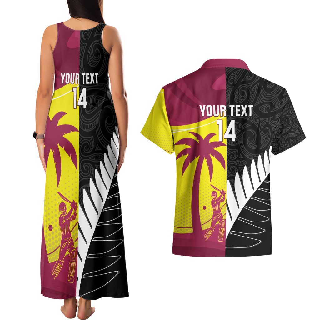 New Zealand and West Indies Cricket Custom Couples Matching Tank Maxi Dress and Hawaiian Shirt Black Cap Windies Together - Polynesian Pride