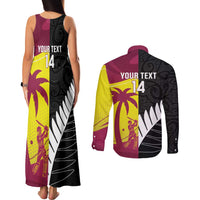 New Zealand and West Indies Cricket Custom Couples Matching Tank Maxi Dress and Long Sleeve Button Shirt Black Cap Windies Together - Polynesian Pride