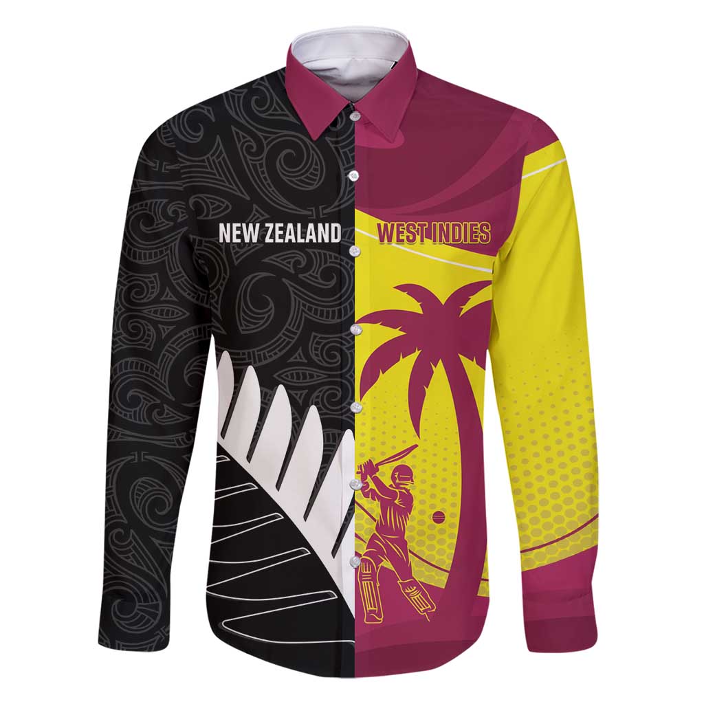 New Zealand and West Indies Cricket Custom Family Matching Long Sleeve Bodycon Dress and Hawaiian Shirt Black Cap Windies Together - Polynesian Pride