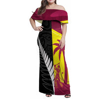 New Zealand and West Indies Cricket Custom Family Matching Off Shoulder Maxi Dress and Hawaiian Shirt Black Cap Windies Together - Polynesian Pride