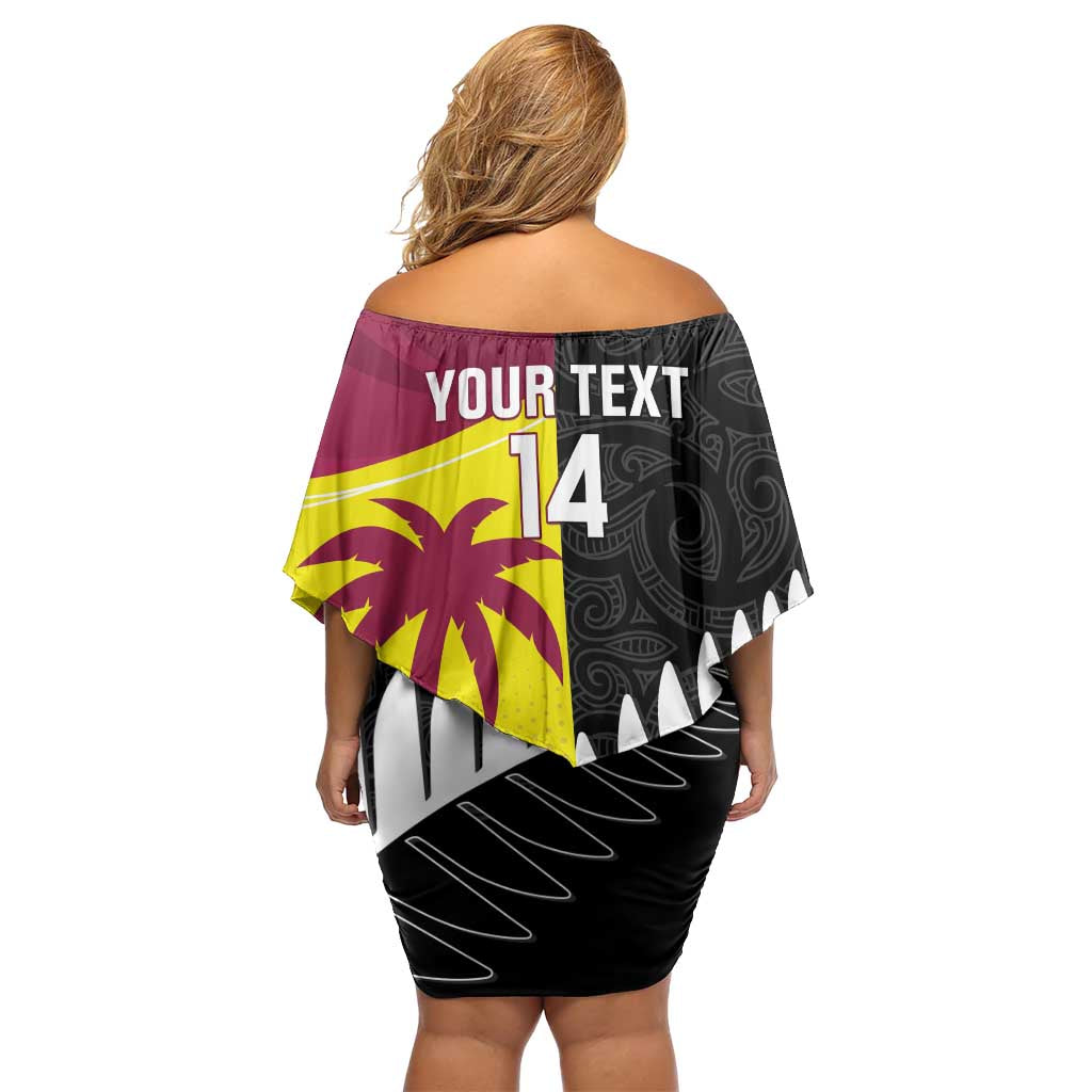 New Zealand and West Indies Cricket Custom Family Matching Off Shoulder Short Dress and Hawaiian Shirt Black Cap Windies Together - Polynesian Pride