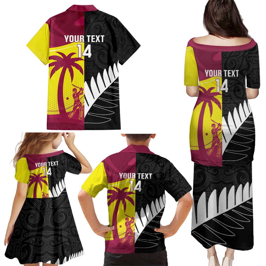 New Zealand and West Indies Cricket Custom Family Matching Puletasi and Hawaiian Shirt Black Cap Windies Together - Polynesian Pride