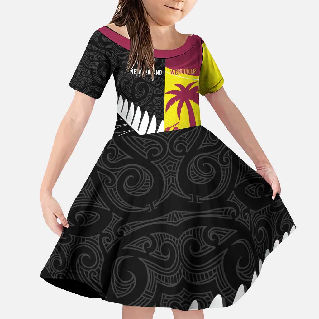 New Zealand and West Indies Cricket Custom Family Matching Summer Maxi Dress and Hawaiian Shirt Black Cap Windies Together - Polynesian Pride