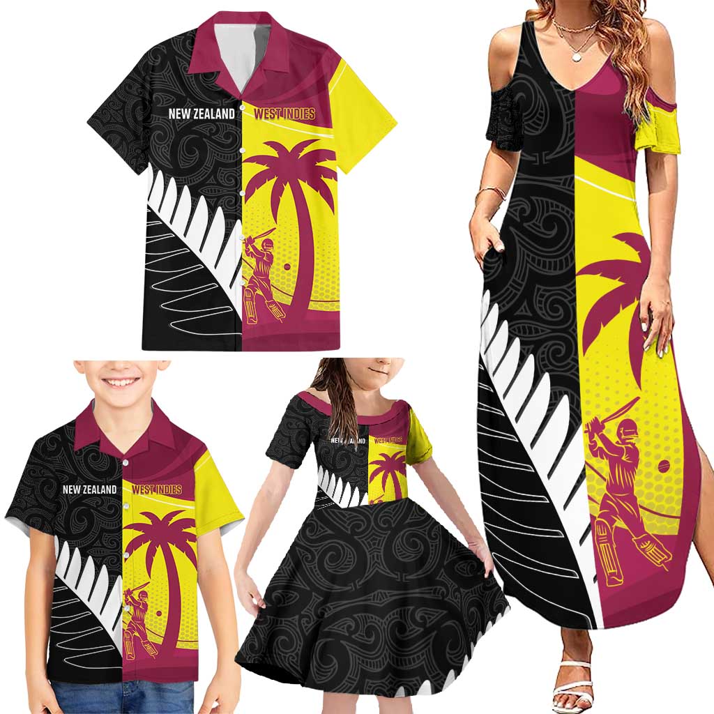 New Zealand and West Indies Cricket Custom Family Matching Summer Maxi Dress and Hawaiian Shirt Black Cap Windies Together - Polynesian Pride
