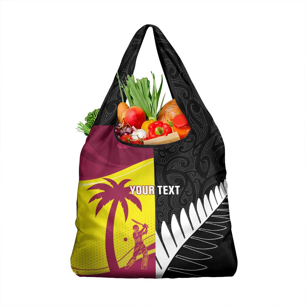 New Zealand and West Indies Cricket Custom Grocery Bag Black Cap Windies Together - Polynesian Pride