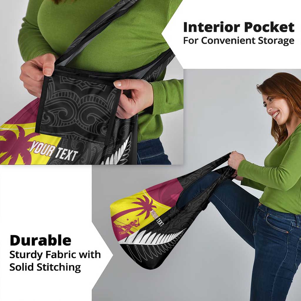 New Zealand and West Indies Cricket Custom Grocery Bag Black Cap Windies Together - Polynesian Pride