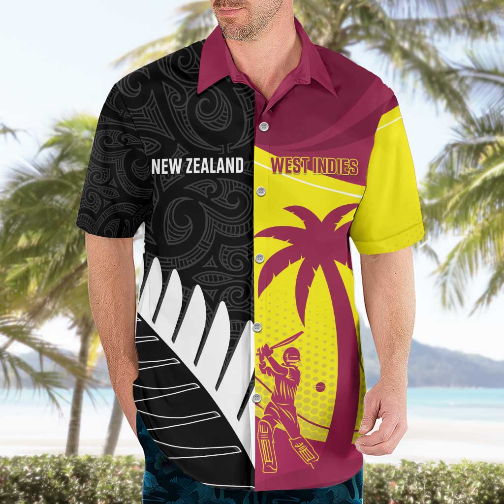 New Zealand and West Indies Cricket Custom Hawaiian Shirt Black Cap Windies Together - Polynesian Pride