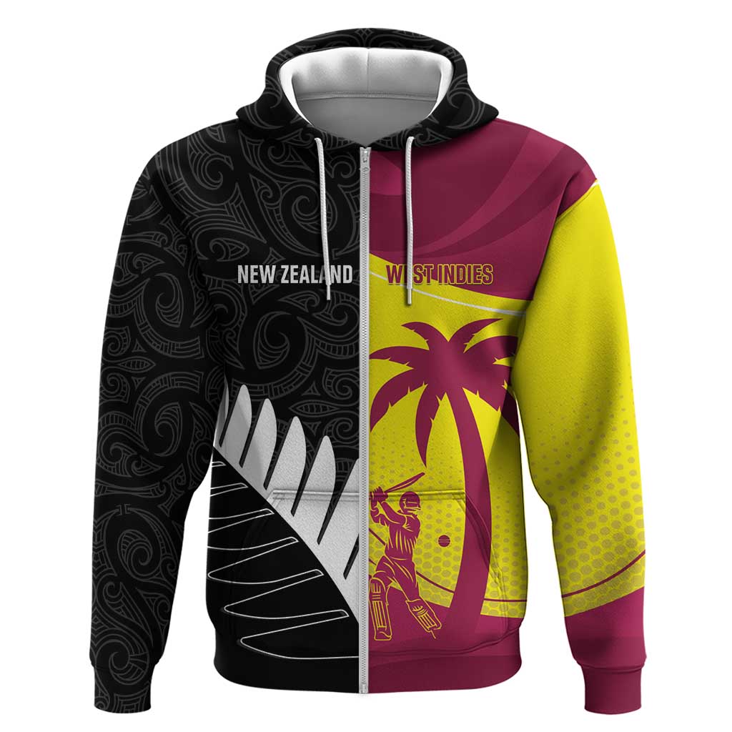 New Zealand and West Indies Cricket Custom Hoodie Black Cap Windies Together - Polynesian Pride