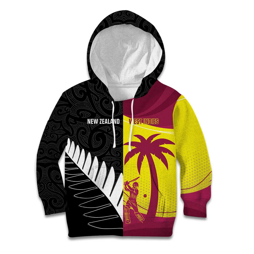 New Zealand and West Indies Cricket Custom Kid Hoodie Black Cap Windies Together - Polynesian Pride
